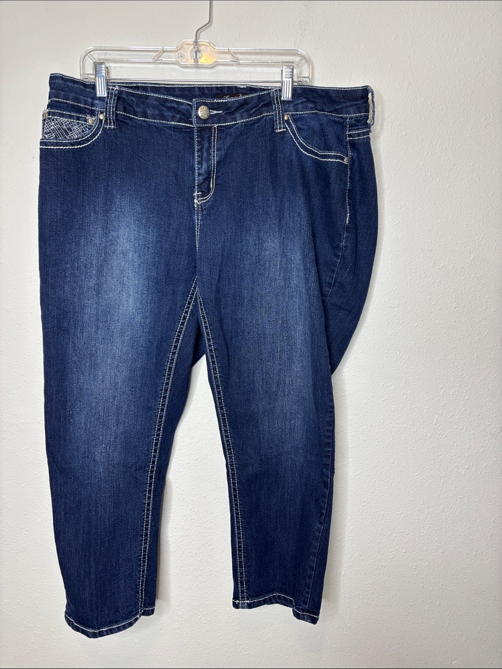 Love Indigo Dark Blue Cropped Stretch Jeans